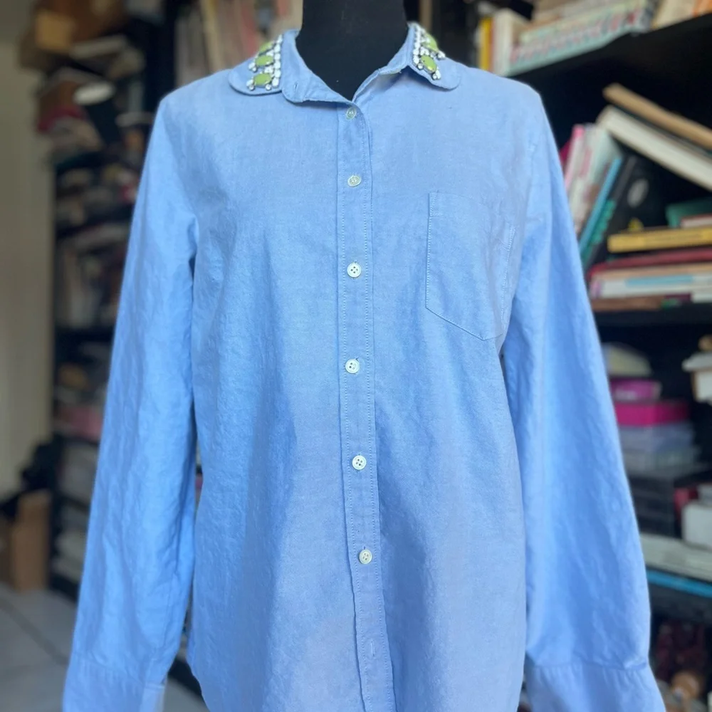 J. Crew Light Blue Embellished Collar Shirt - Picture 2 of 9
